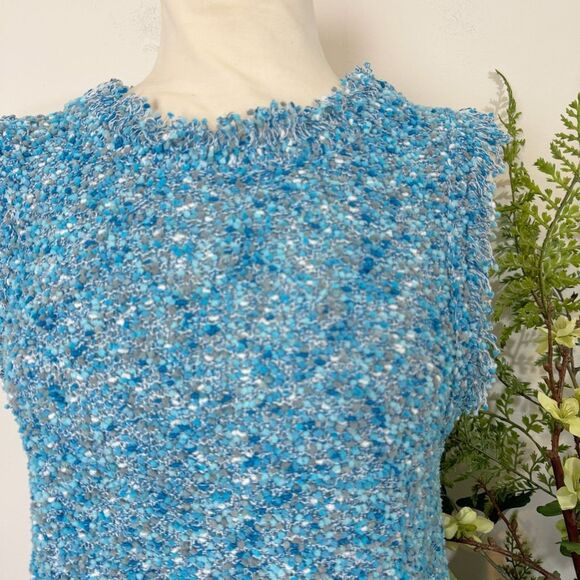 J. CREW | tweed fringe shell | medium | top | teal aqua - Picture 2 of 8